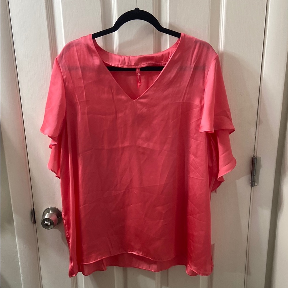 Ruby Ribbon Pink Flutter Sleeve Blouse